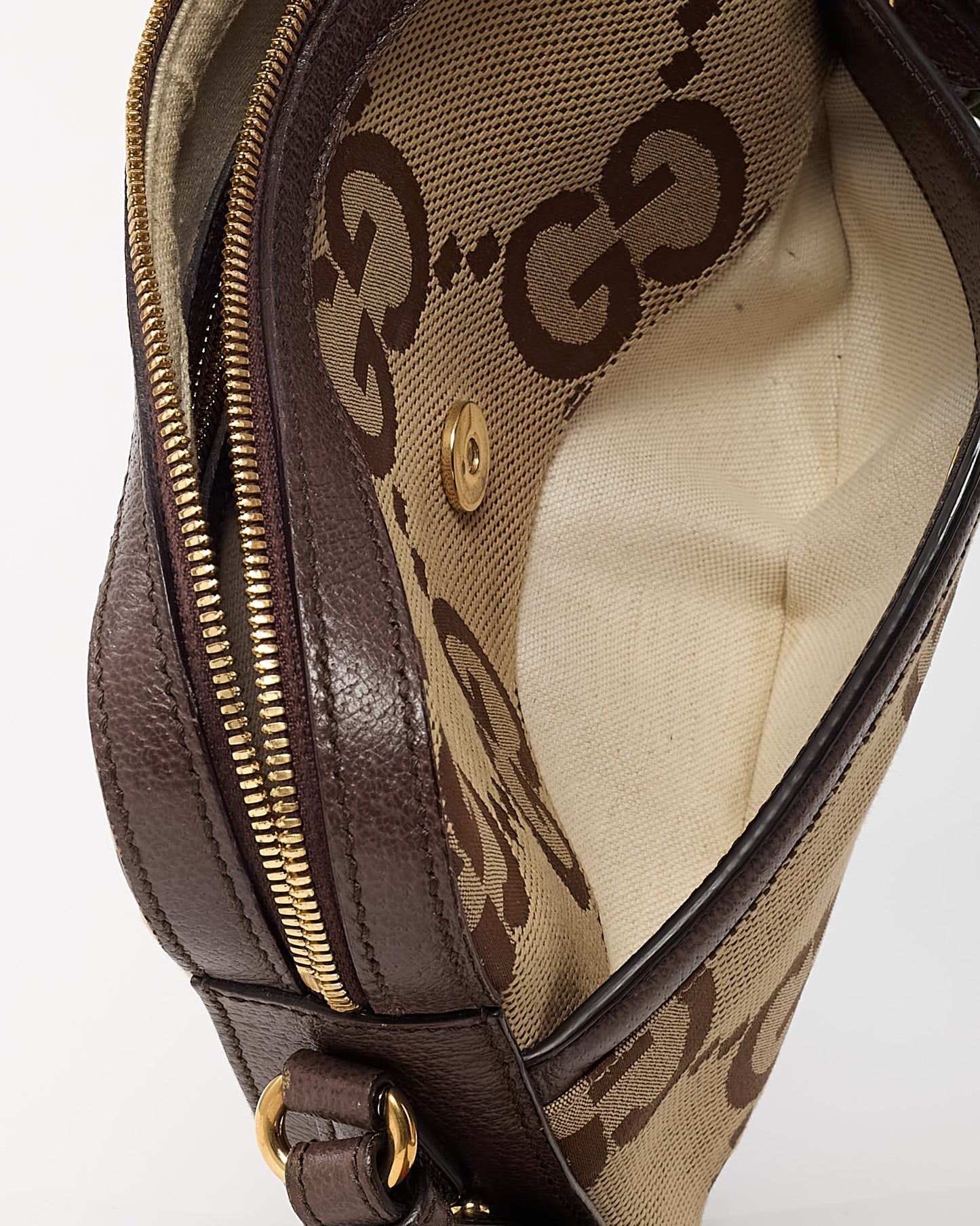 Gucci Beige and Brown Jumbo GG Monogram Canvas Messenger Crossbody Bag