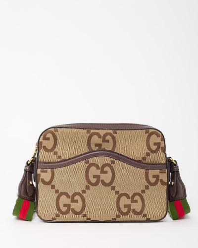 Gucci Beige and Brown Jumbo GG Monogram Canvas Messenger Crossbody Bag
