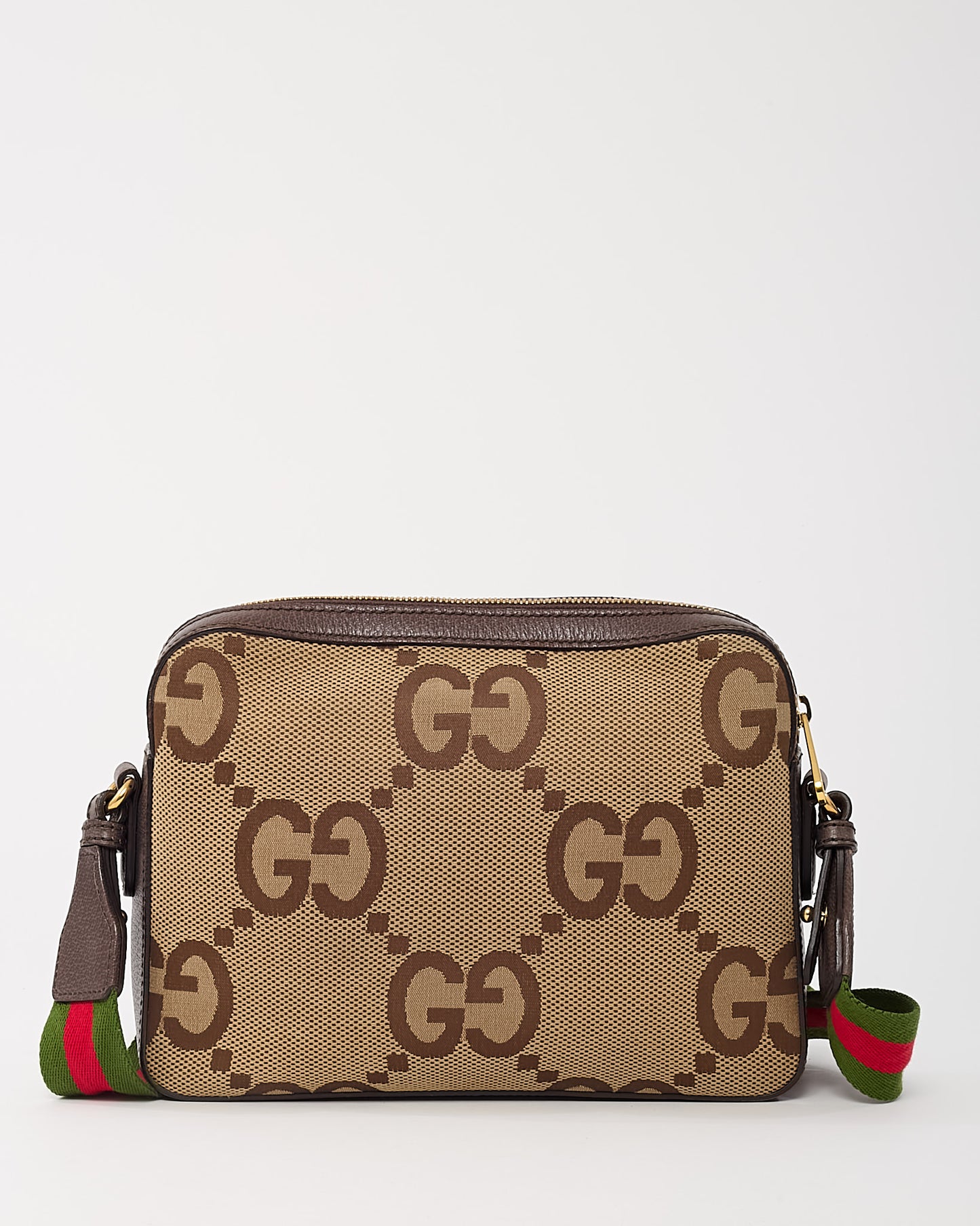 Gucci Beige and Brown Jumbo GG Monogram Canvas Messenger Crossbody Bag