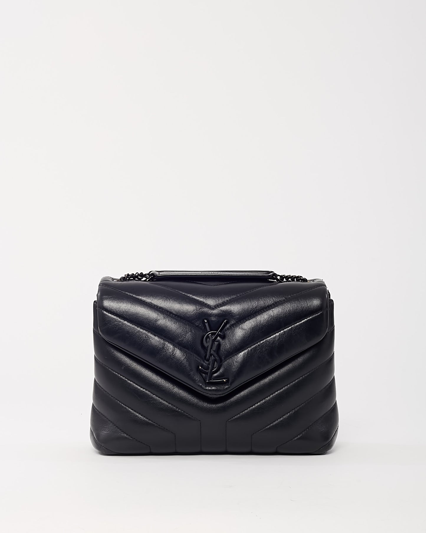 Saint Laurent Black Chevron Leather Small BHW YSL Monogram Loulou Shoulder Bag