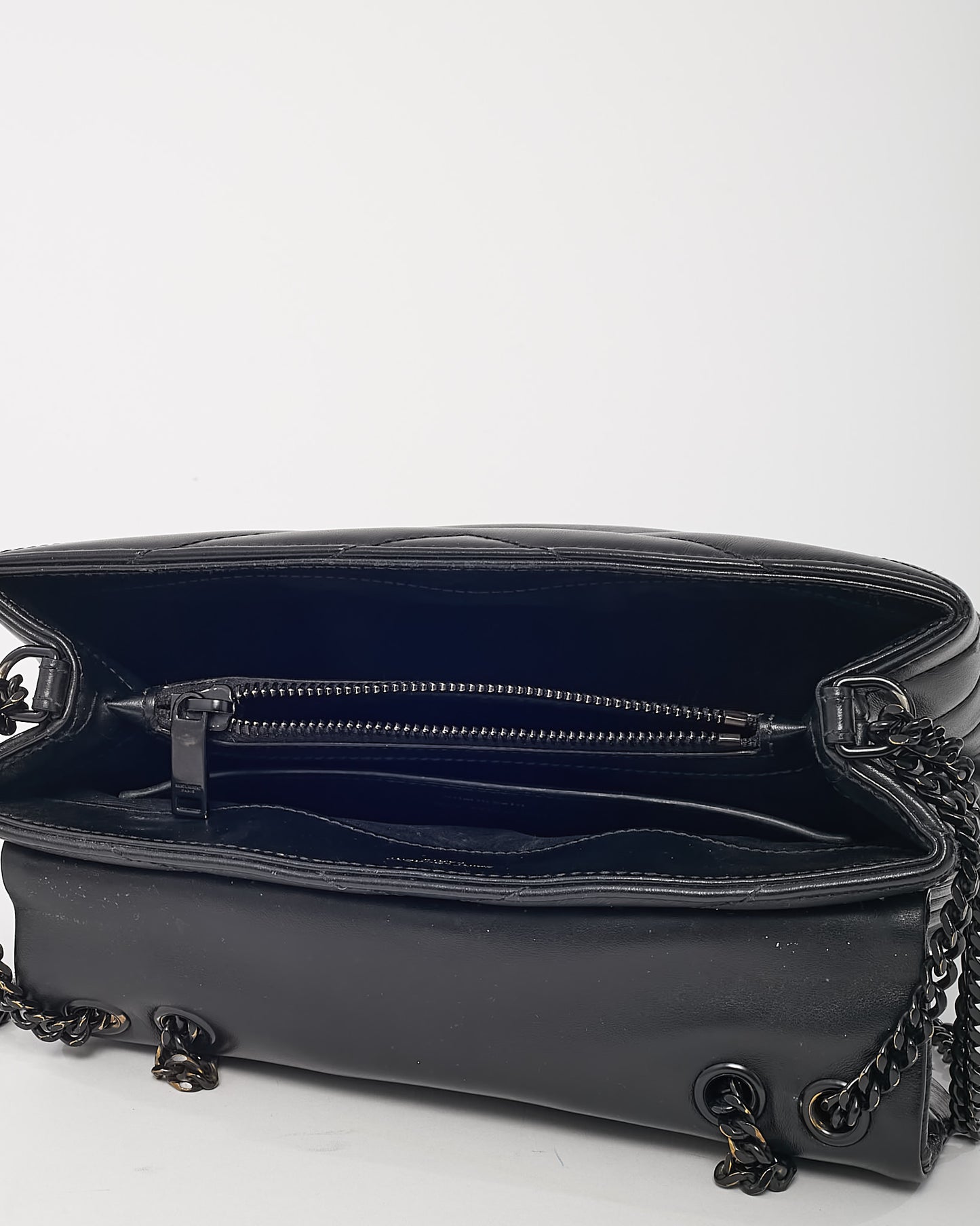 Saint Laurent Black Chevron Leather Small BHW YSL Monogram Loulou Shoulder Bag