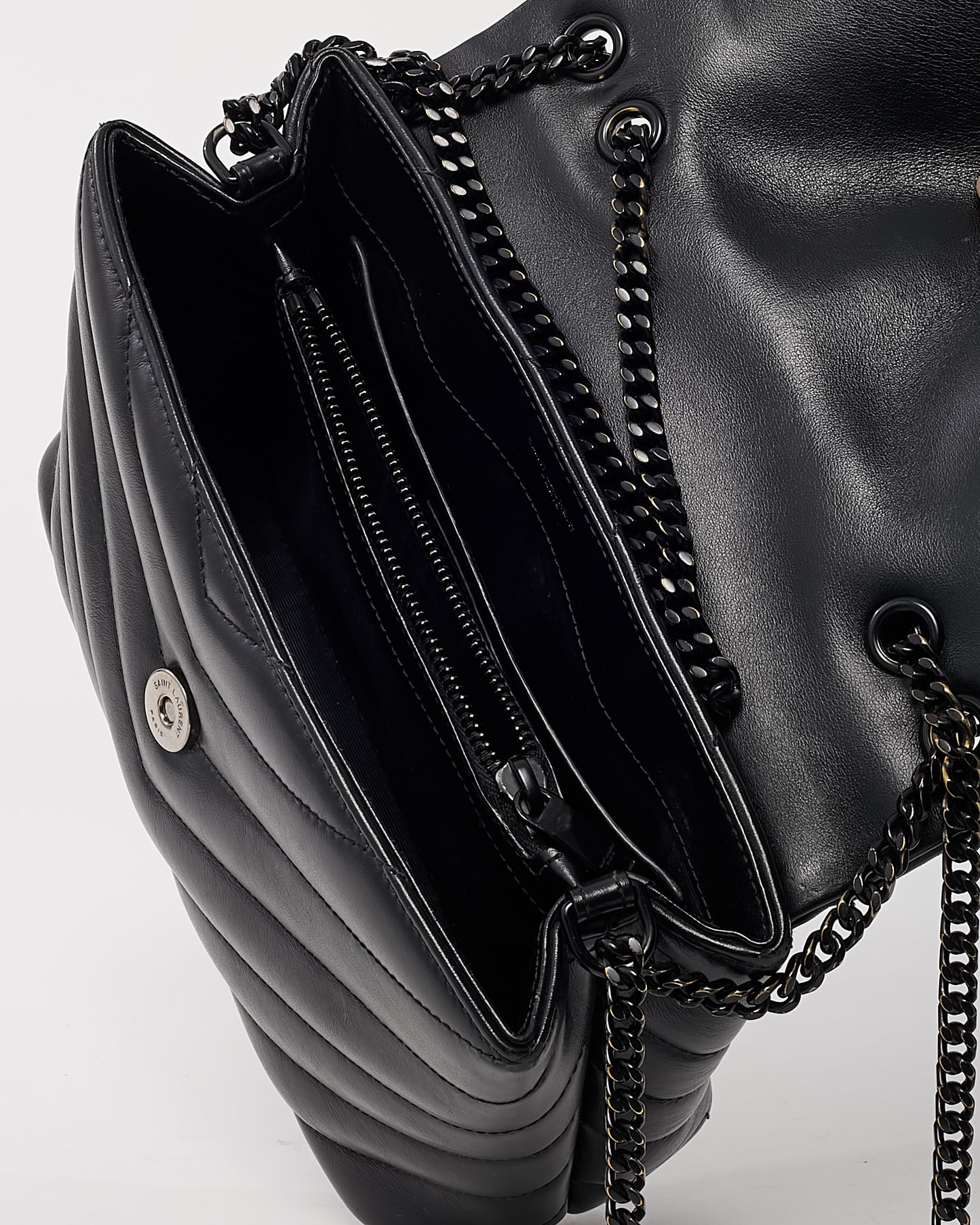 Saint Laurent Black Chevron Leather Small BHW YSL Monogram Loulou Shoulder Bag