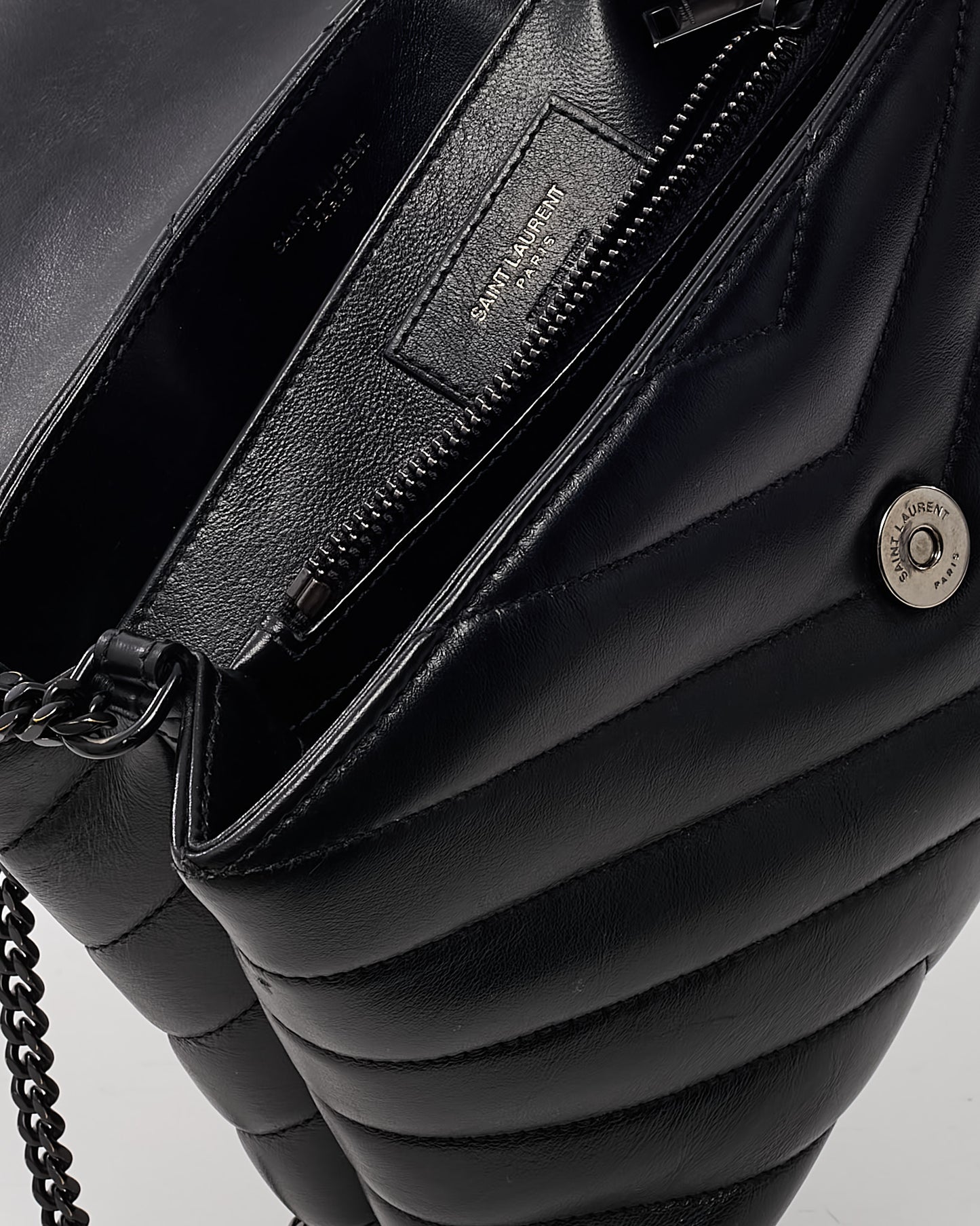 Saint Laurent Black Chevron Leather Small BHW YSL Monogram Loulou Shoulder Bag