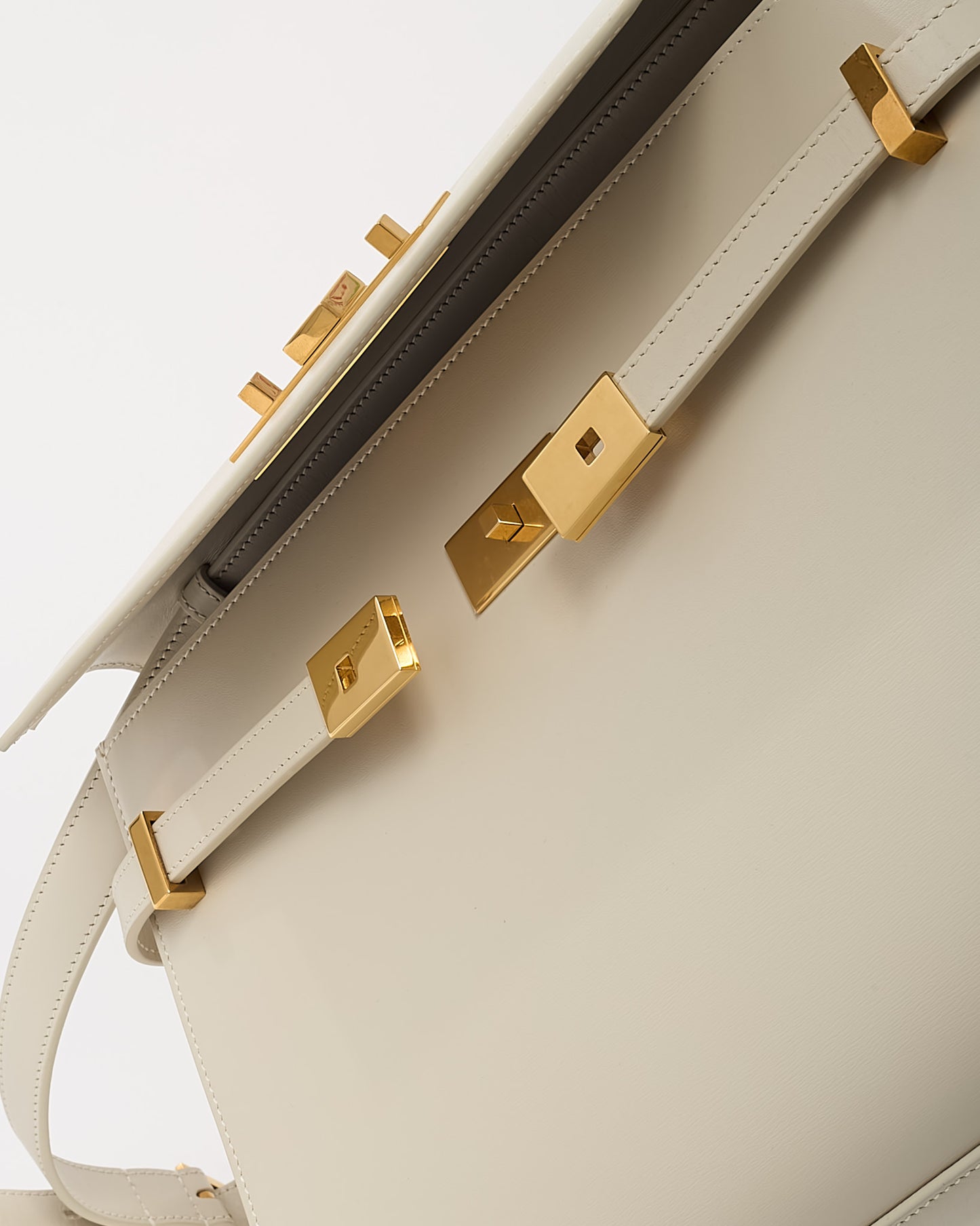Saint Laurent White Smooth Calfskin Leather Medium Manhattan Shoulder Bag