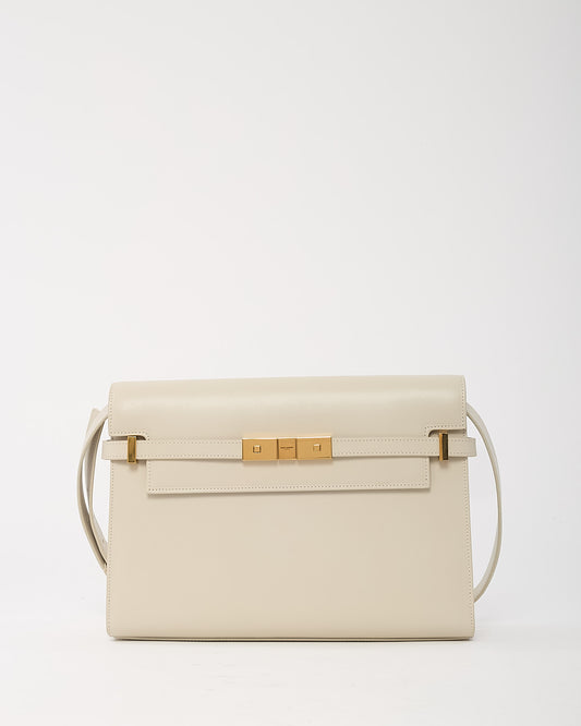 Saint Laurent White Smooth Calfskin Leather Medium Manhattan Shoulder Bag