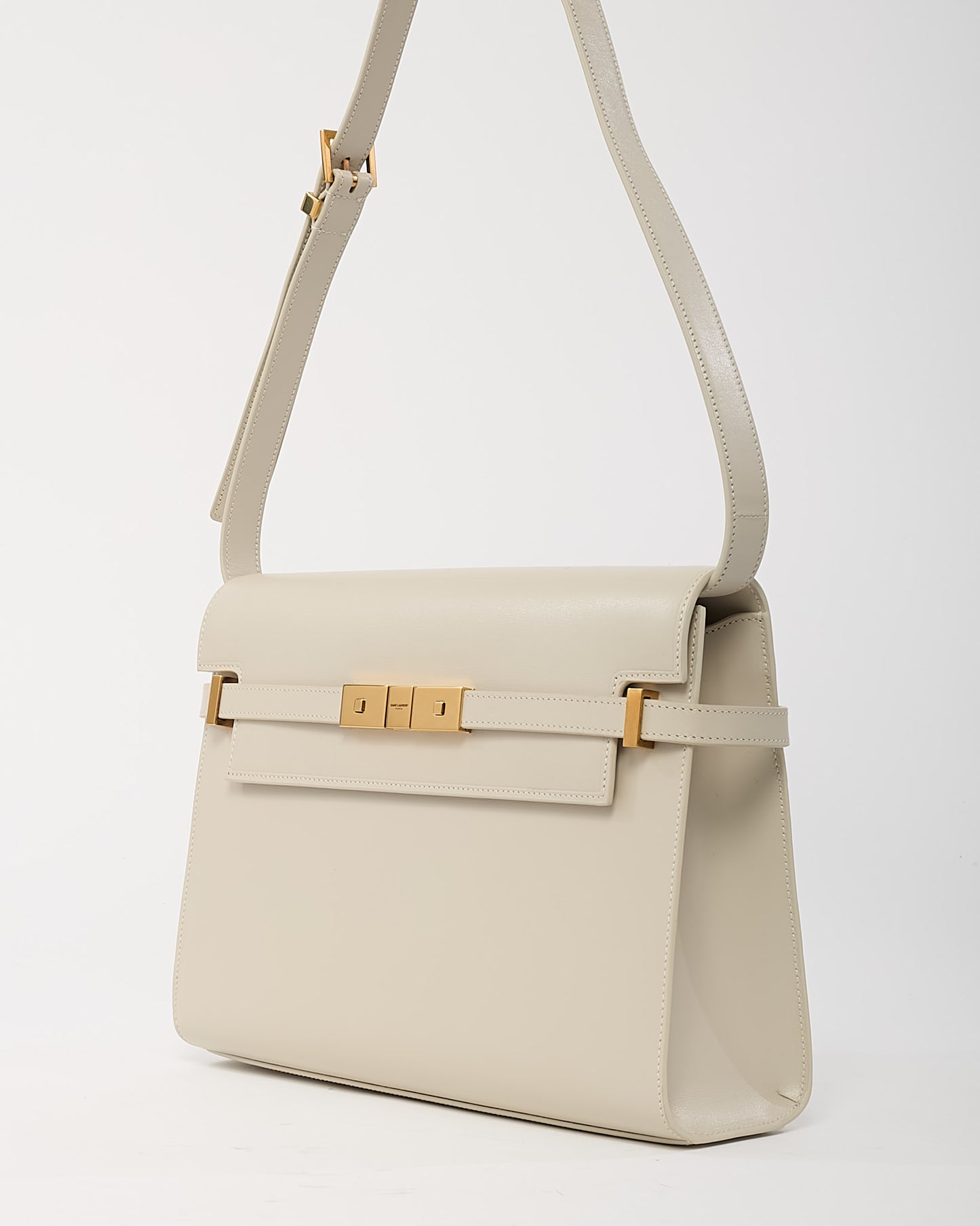 Saint Laurent White Smooth Calfskin Leather Medium Manhattan Shoulder Bag