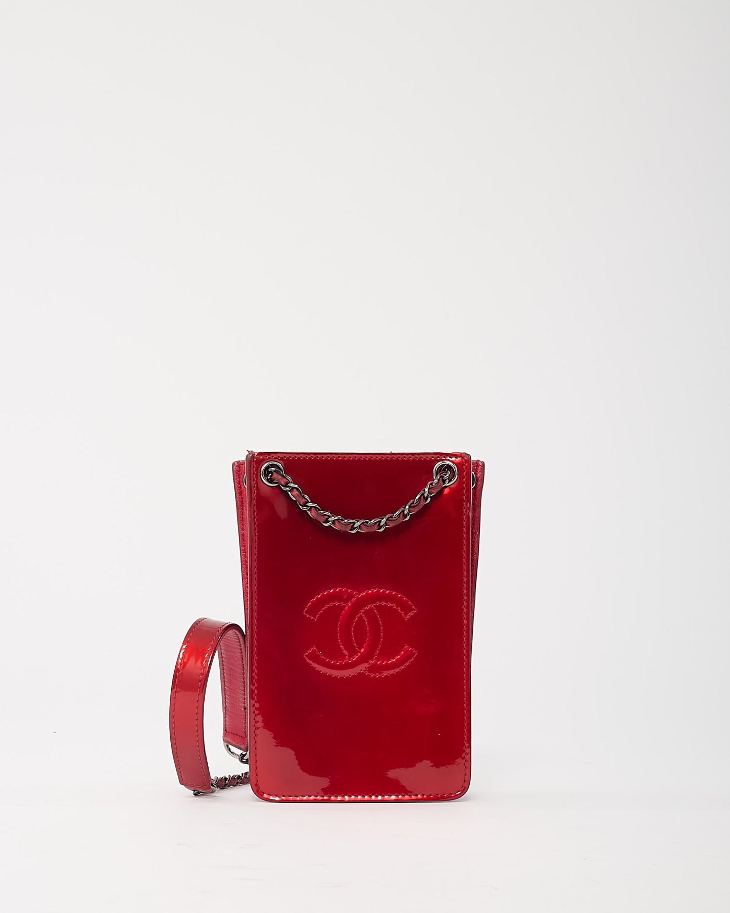Chanel Red Patent Leather CC Logo Phone Holder Chain Crossbody Bag