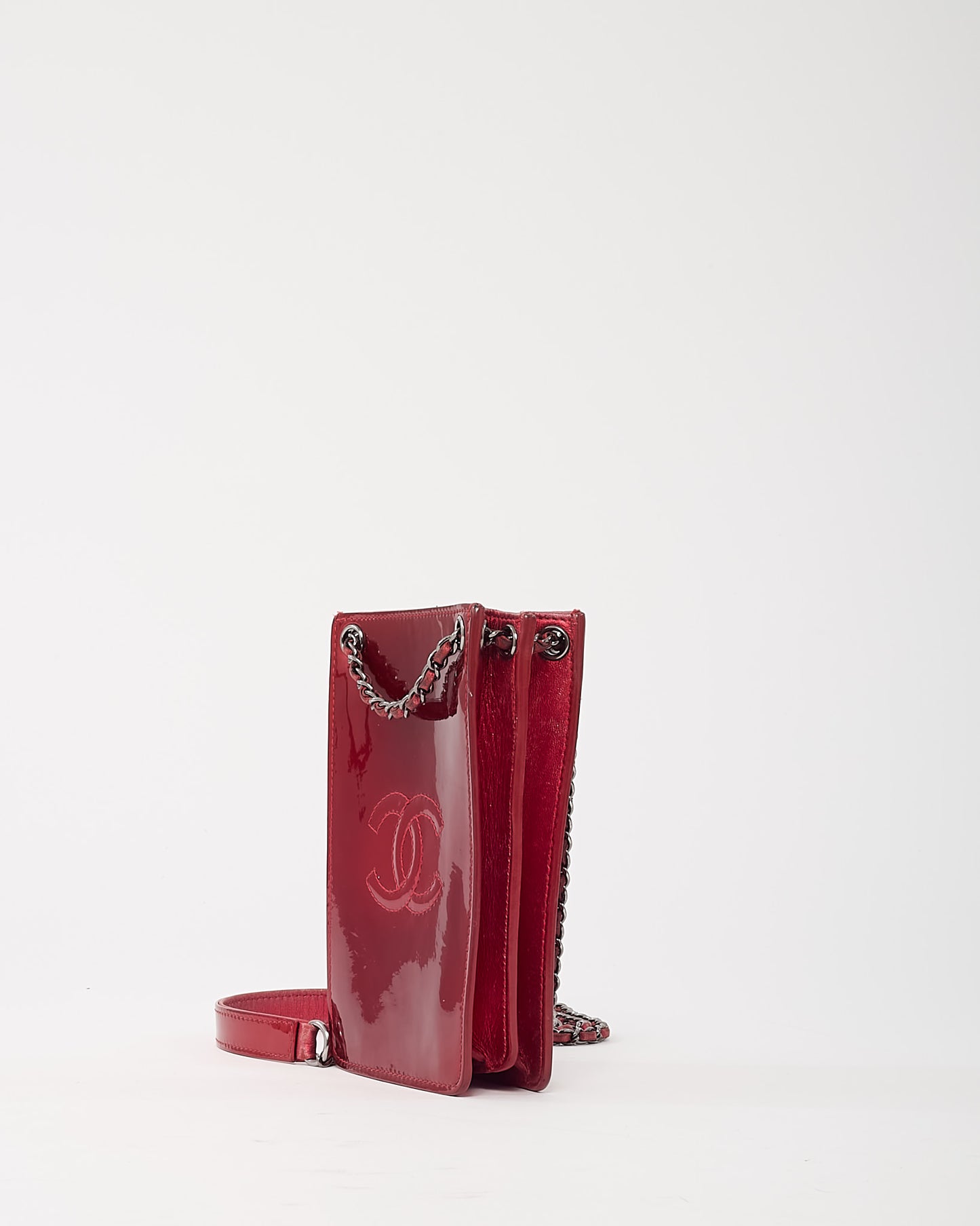 Chanel Red Patent Leather CC Logo Phone Holder Chain Crossbody Bag