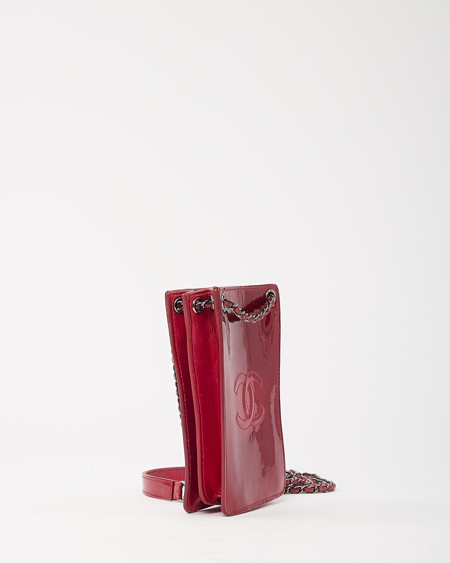Chanel Red Patent Leather CC Logo Phone Holder Chain Crossbody Bag