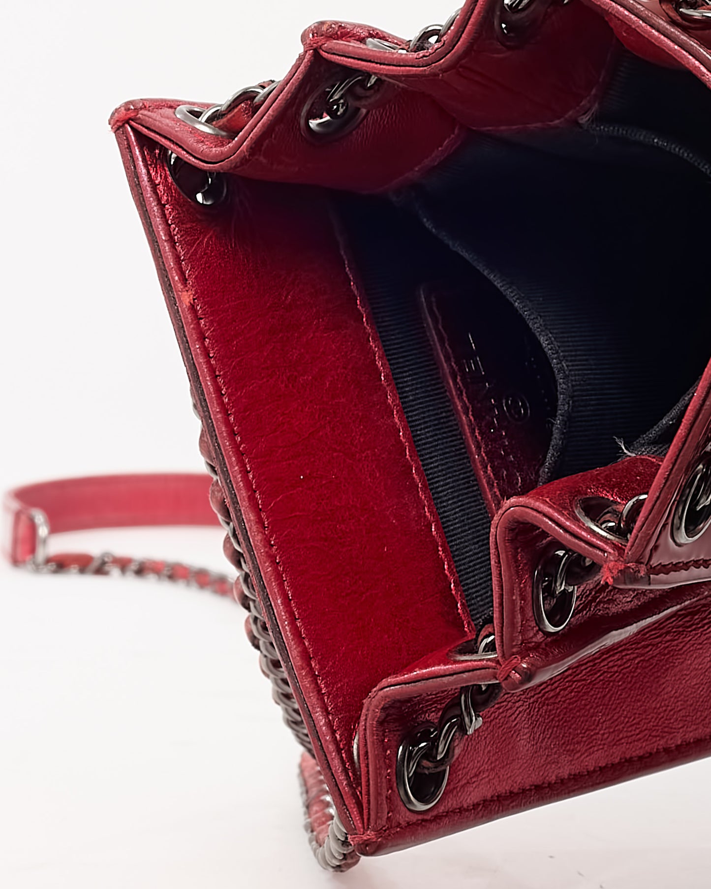Chanel Red Patent Leather CC Logo Phone Holder Chain Crossbody Bag