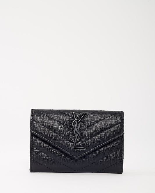 Saint Laurent Black Chevron Grain De Poudre BHW YSL Cassandre Small Envelope Wallet