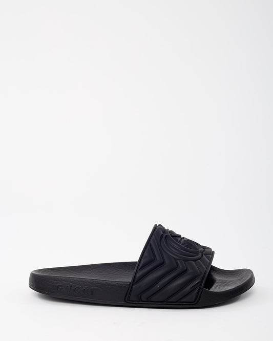 Gucci Black PVC Rubber Black GG Marmont Slide Sandals - 36