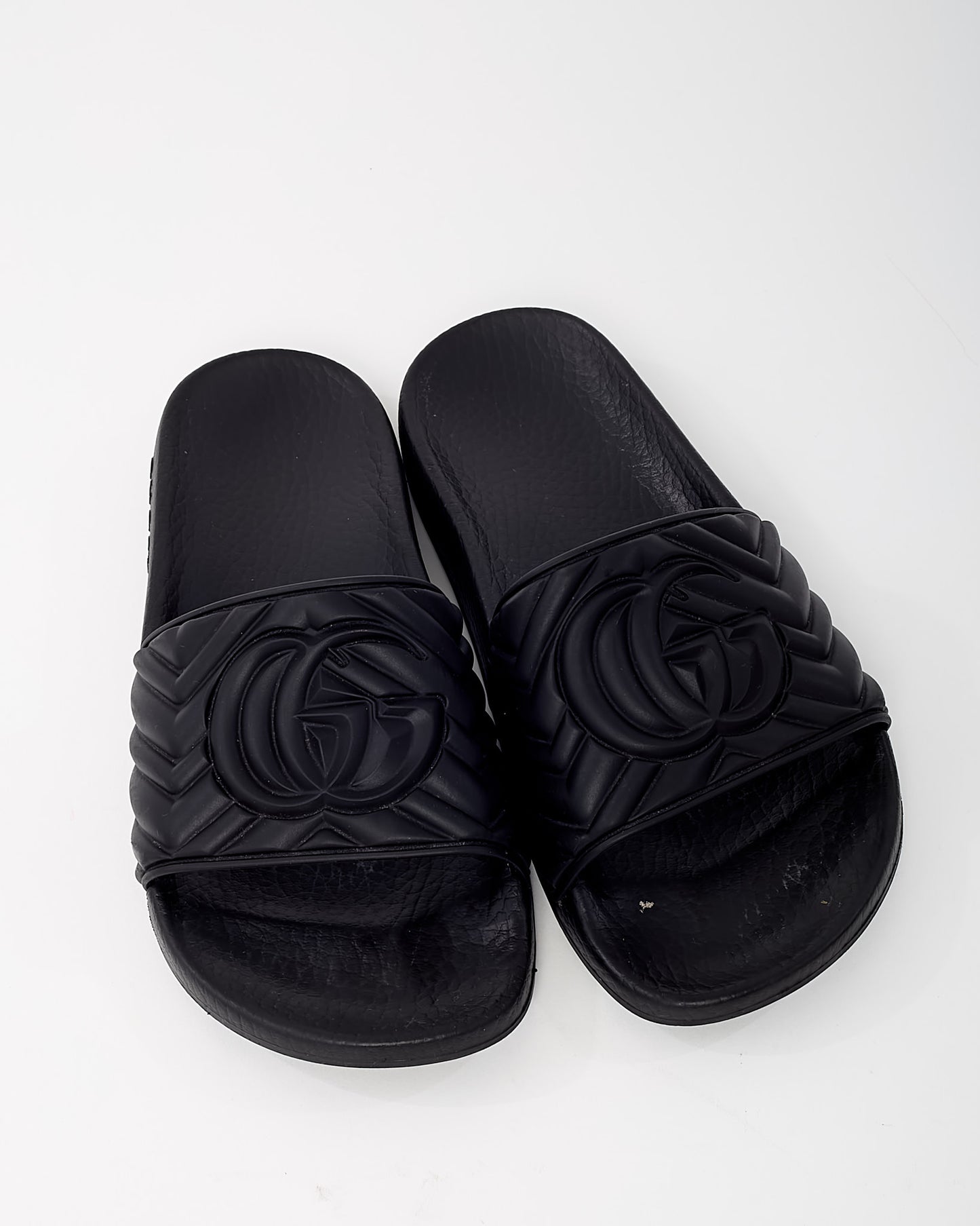 Gucci Black PVC Rubber Black GG Marmont Slide Sandals - 36