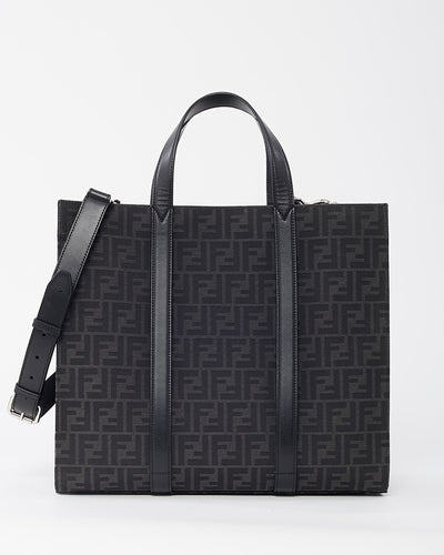 Fendi Black and Grey FF Jacquard Fabric Shopper Tote with Strap