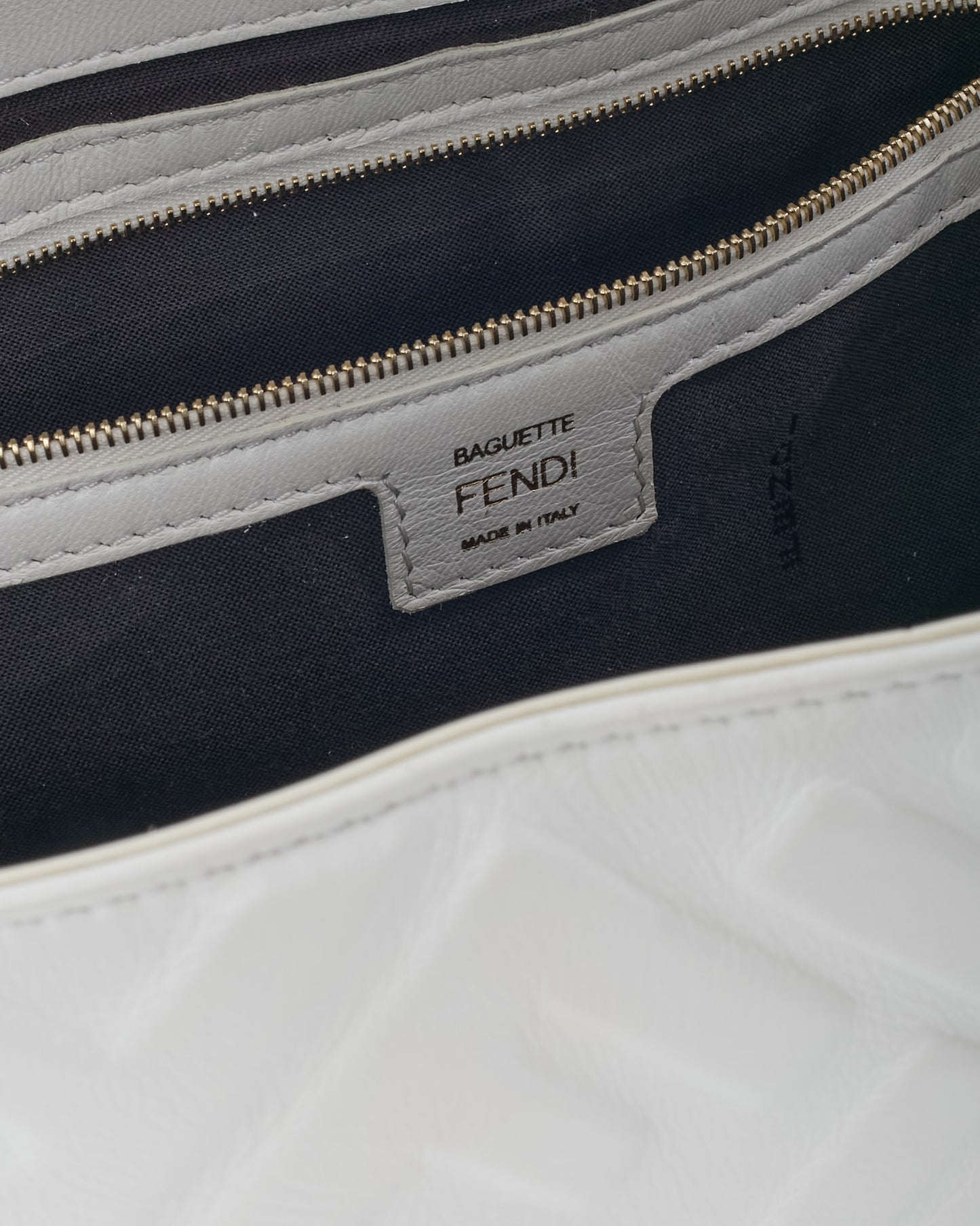 Fendi White FF Zucca Embossed Leather Large Baguette Bag with Strap
