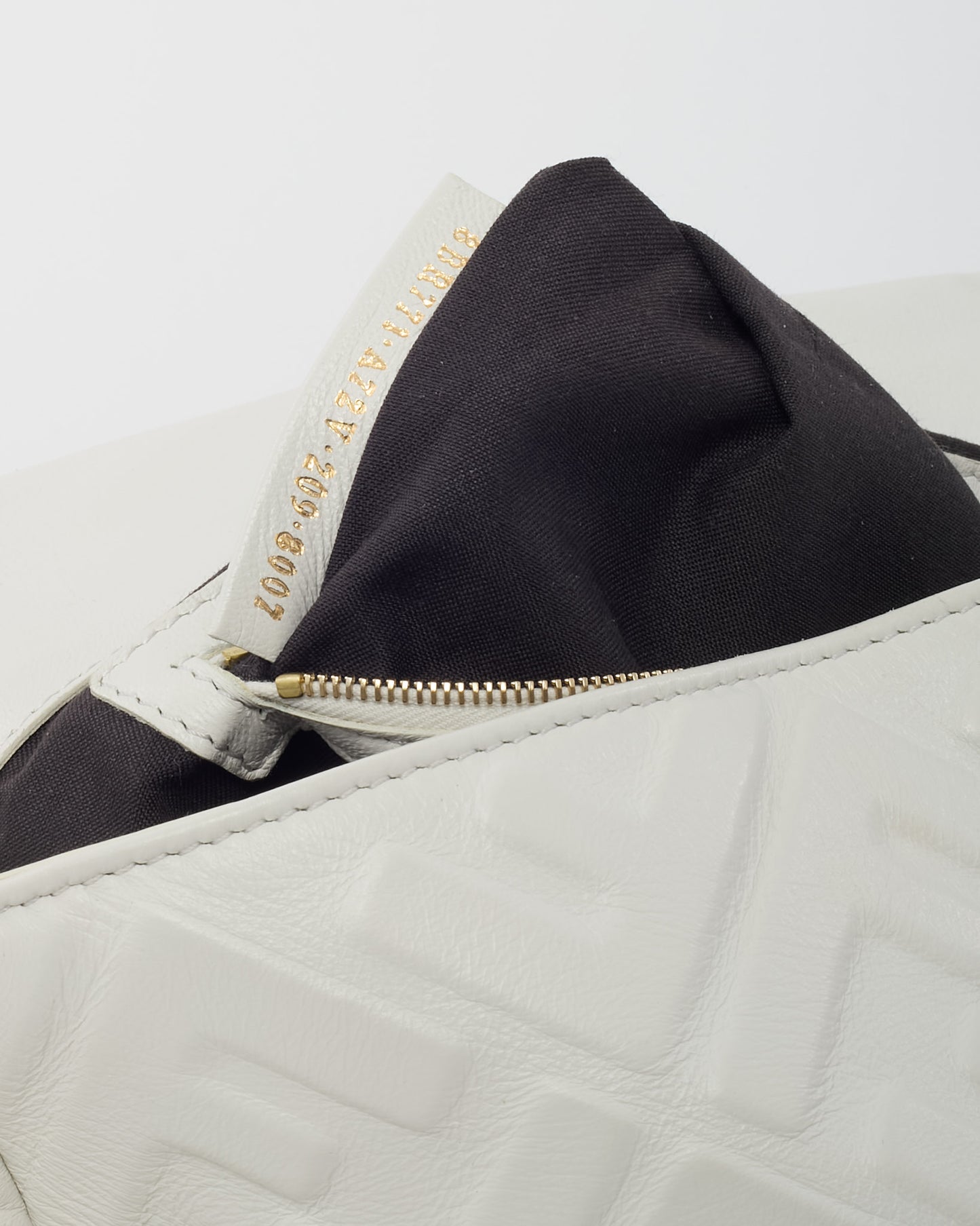 Fendi White FF Zucca Embossed Leather Large Baguette Bag with Strap