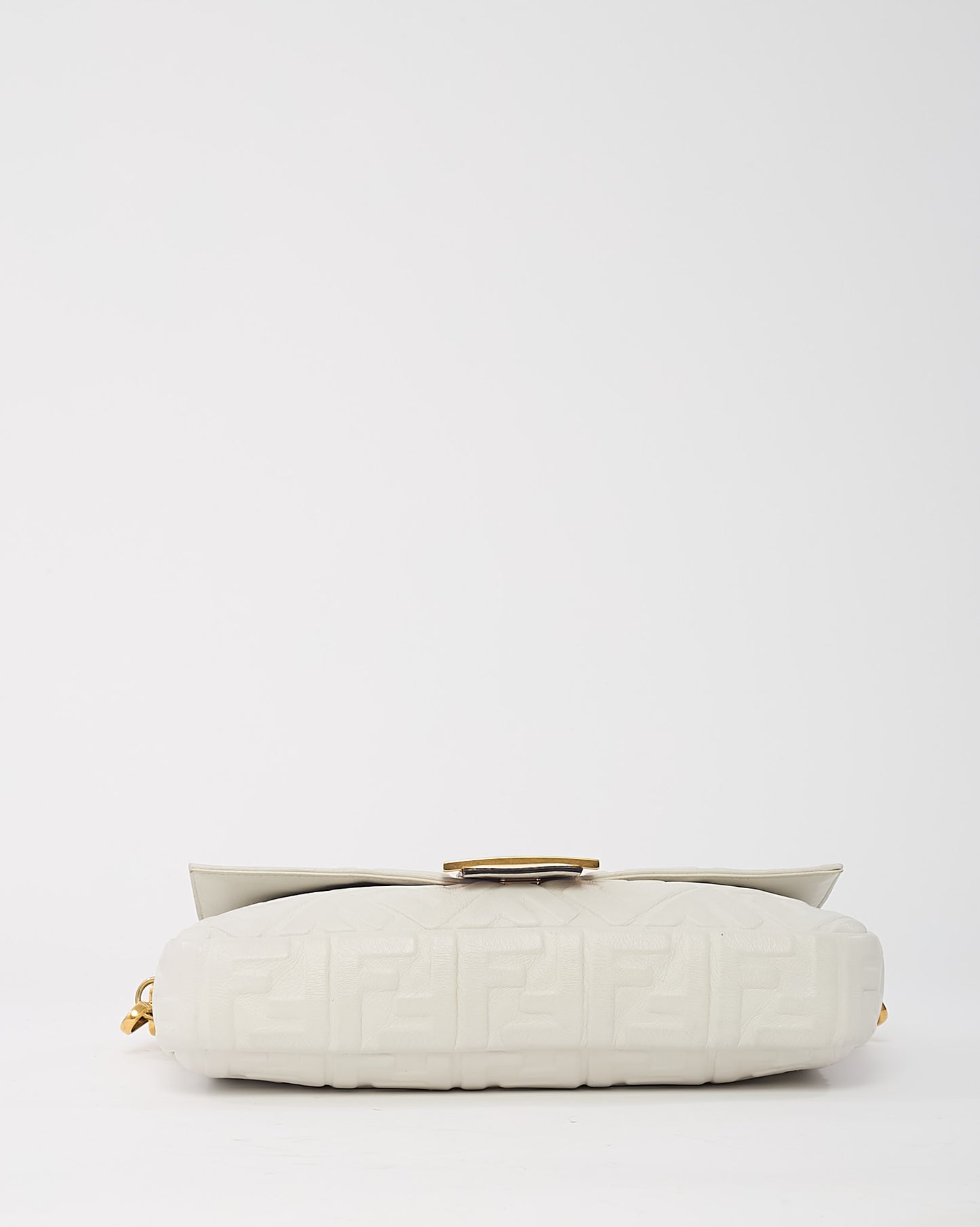 Fendi White FF Zucca Embossed Leather Large Baguette Bag with Strap