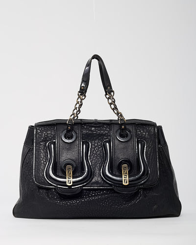 Fendi Black Pebbled Leather Large Buckle B Shoulder Bag