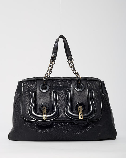 Fendi Black Pebbled Leather Large Buckle B Shoulder Bag