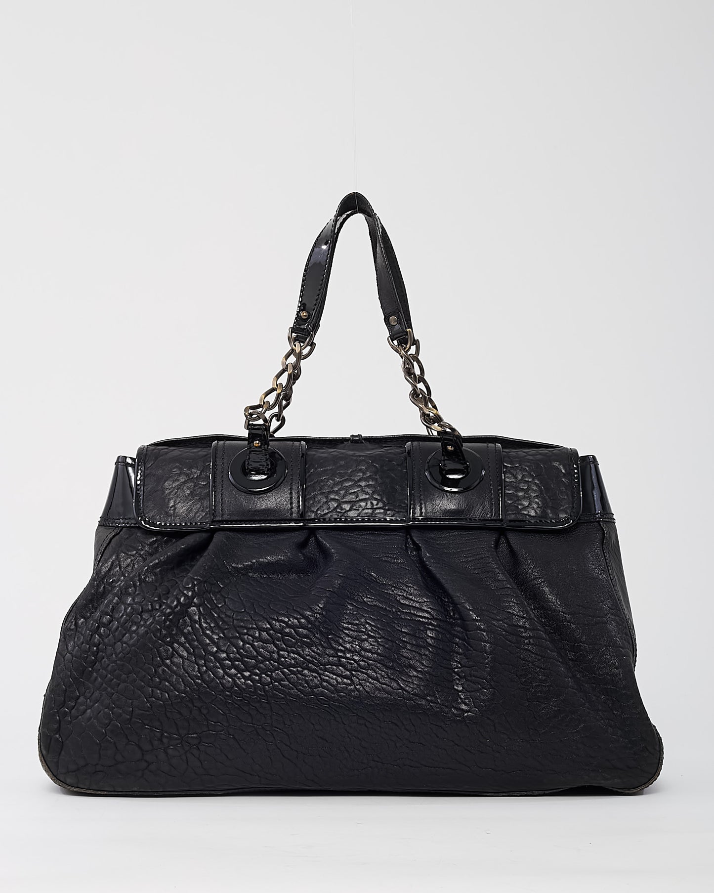 Fendi Black Pebbled Leather Large Buckle B Shoulder Bag