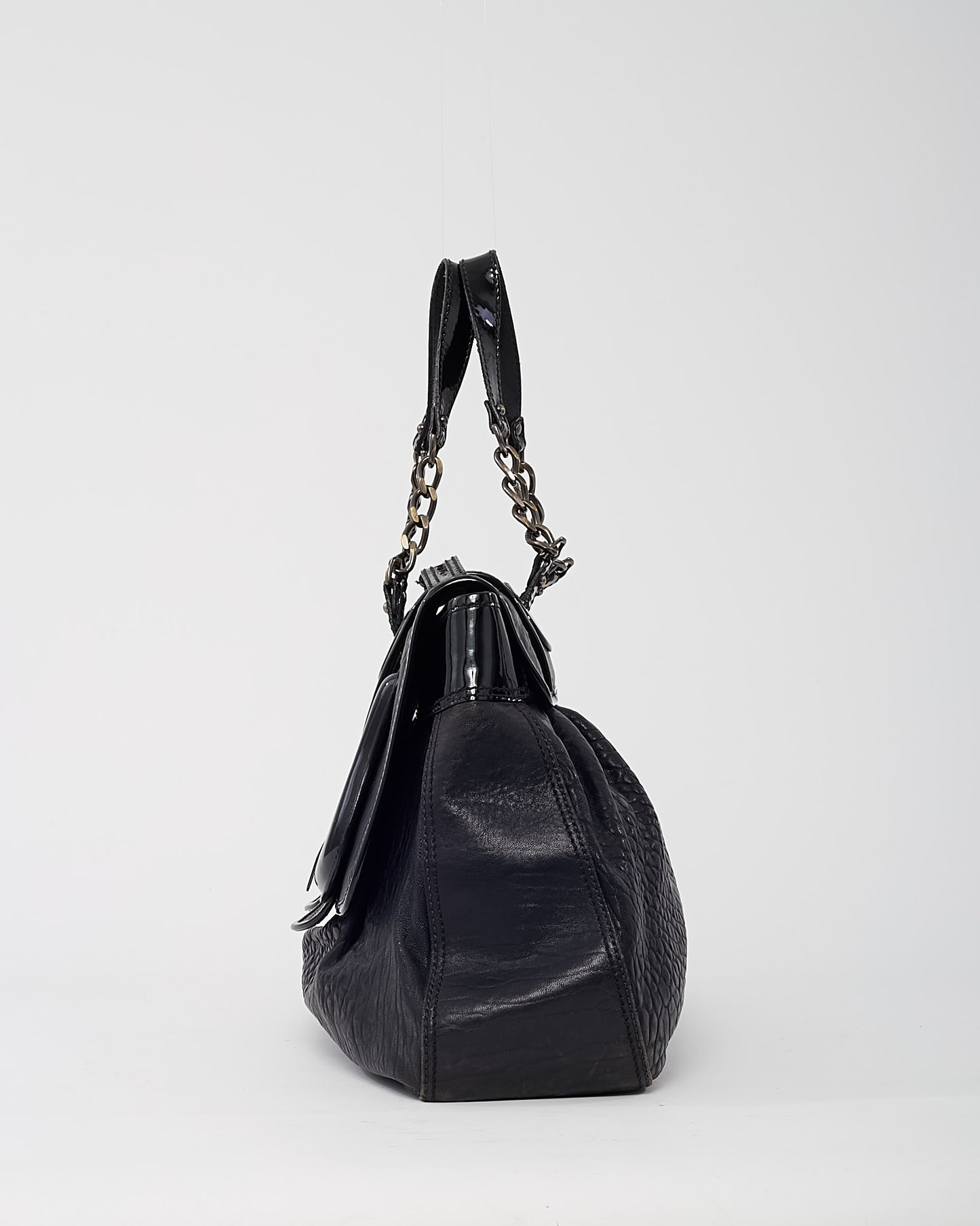 Fendi Black Pebbled Leather Large Buckle B Shoulder Bag