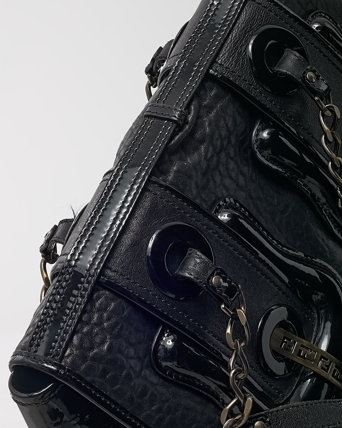 Fendi Black Pebbled Leather Large Buckle B Shoulder Bag