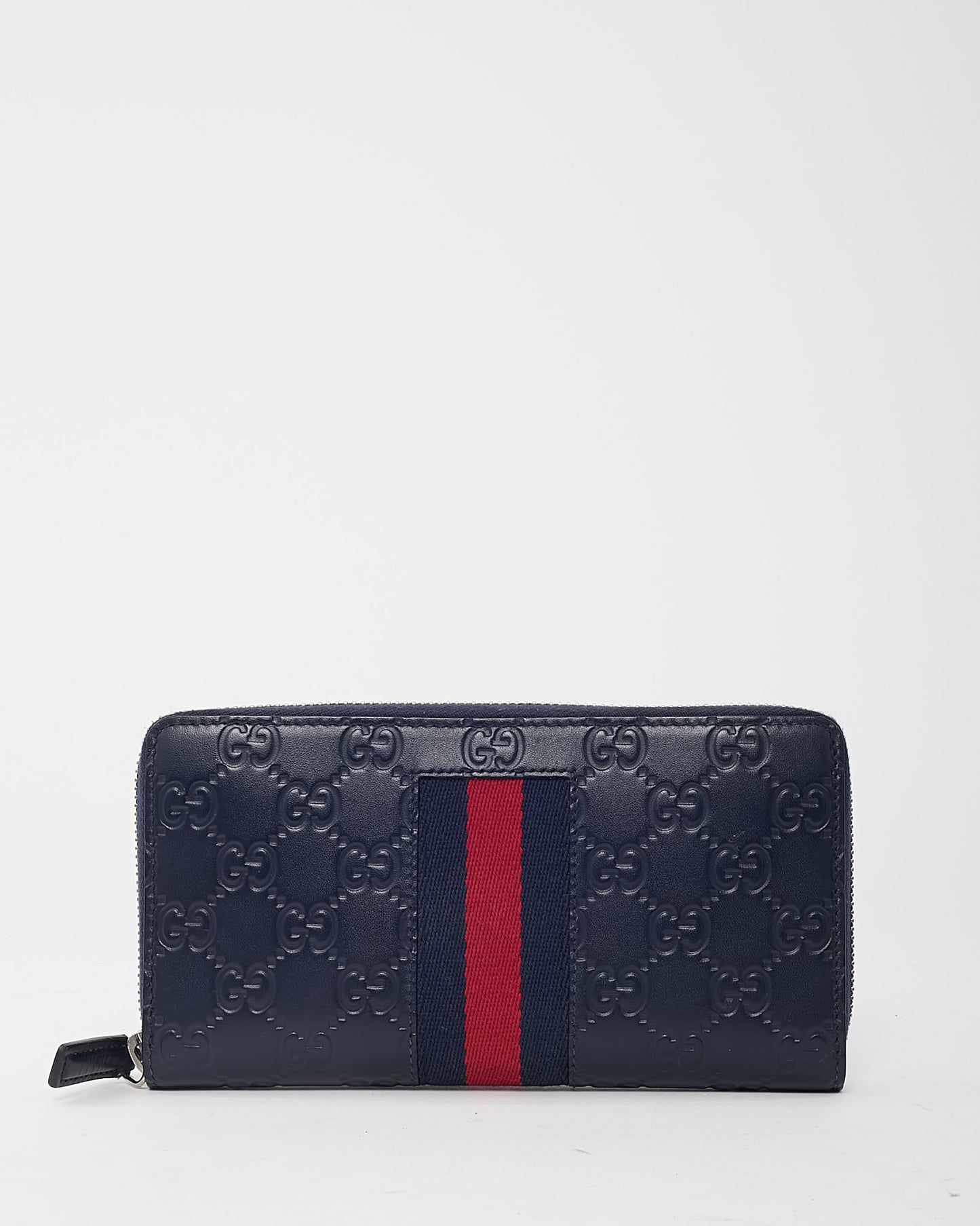 Portefeuille compact Gucci Marmont en cuir matelassé diagonal torchon GG bleu marine et blanc