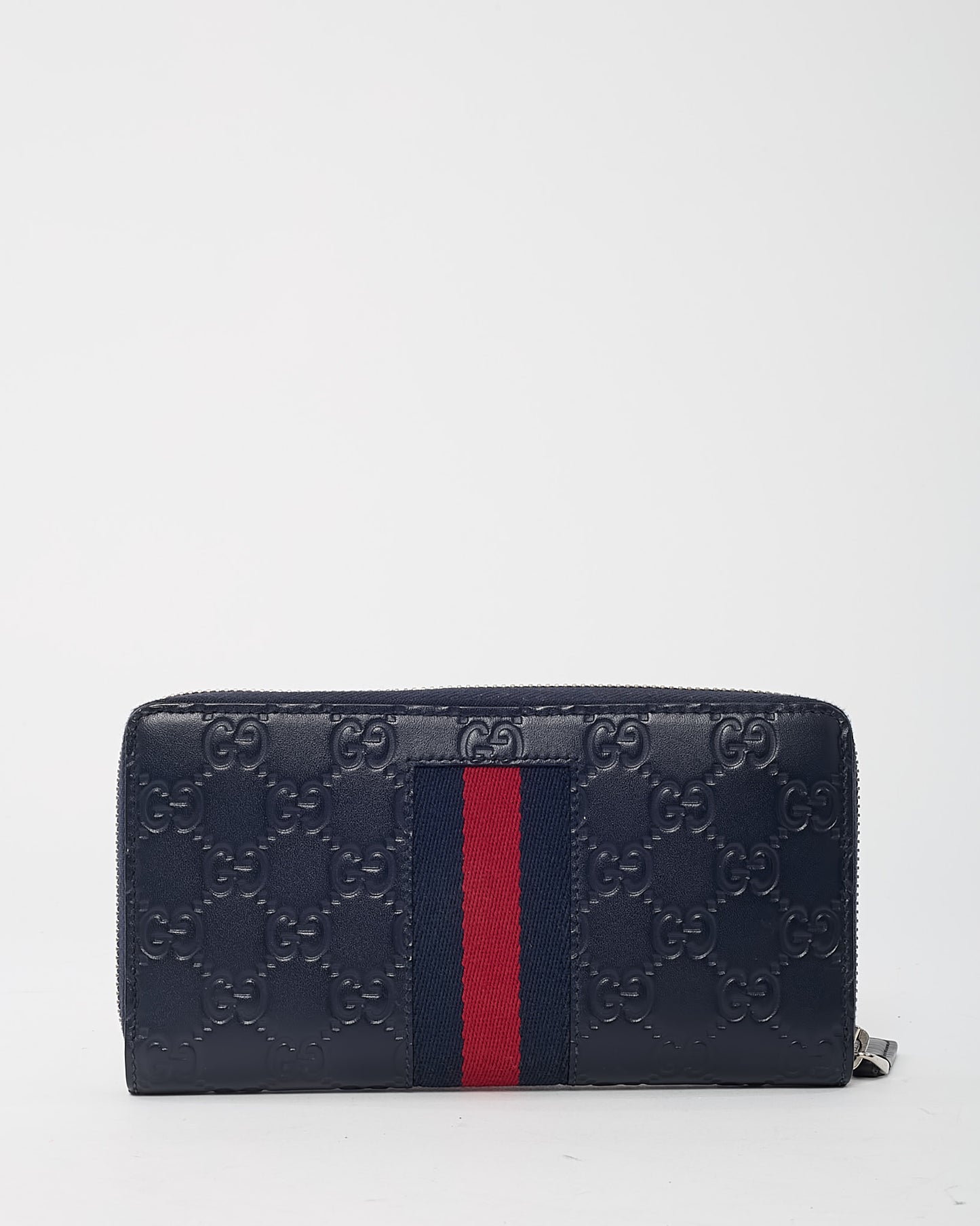 Portefeuille compact Gucci Marmont en cuir matelassé diagonal torchon GG bleu marine et blanc