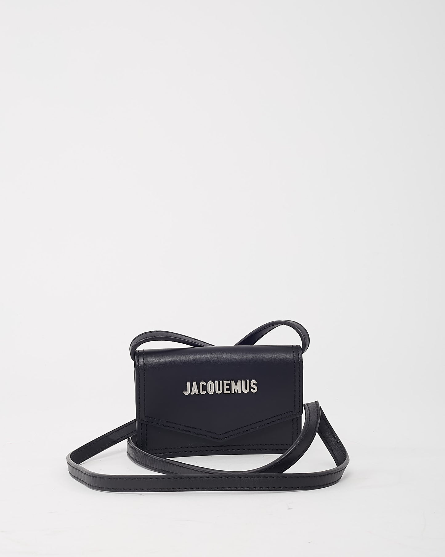 Jacquemus Black "Le Porte Leather" Logo Envelope Wallet on Strap