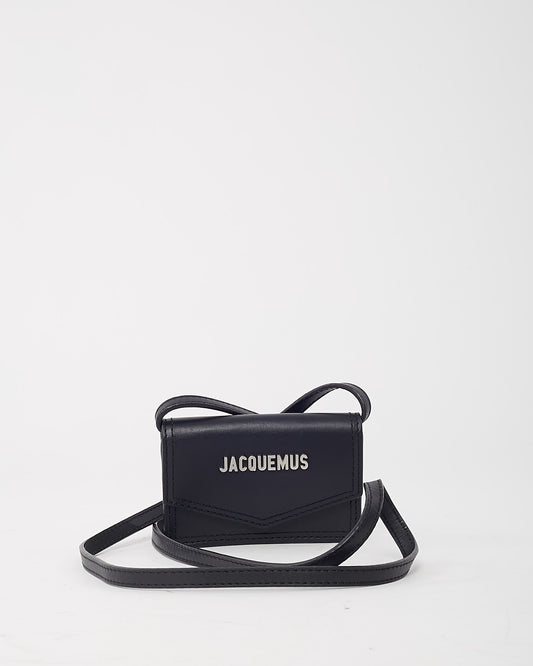 Jacquemus Black "Le Porte Leather" Logo Envelope Wallet on Strap