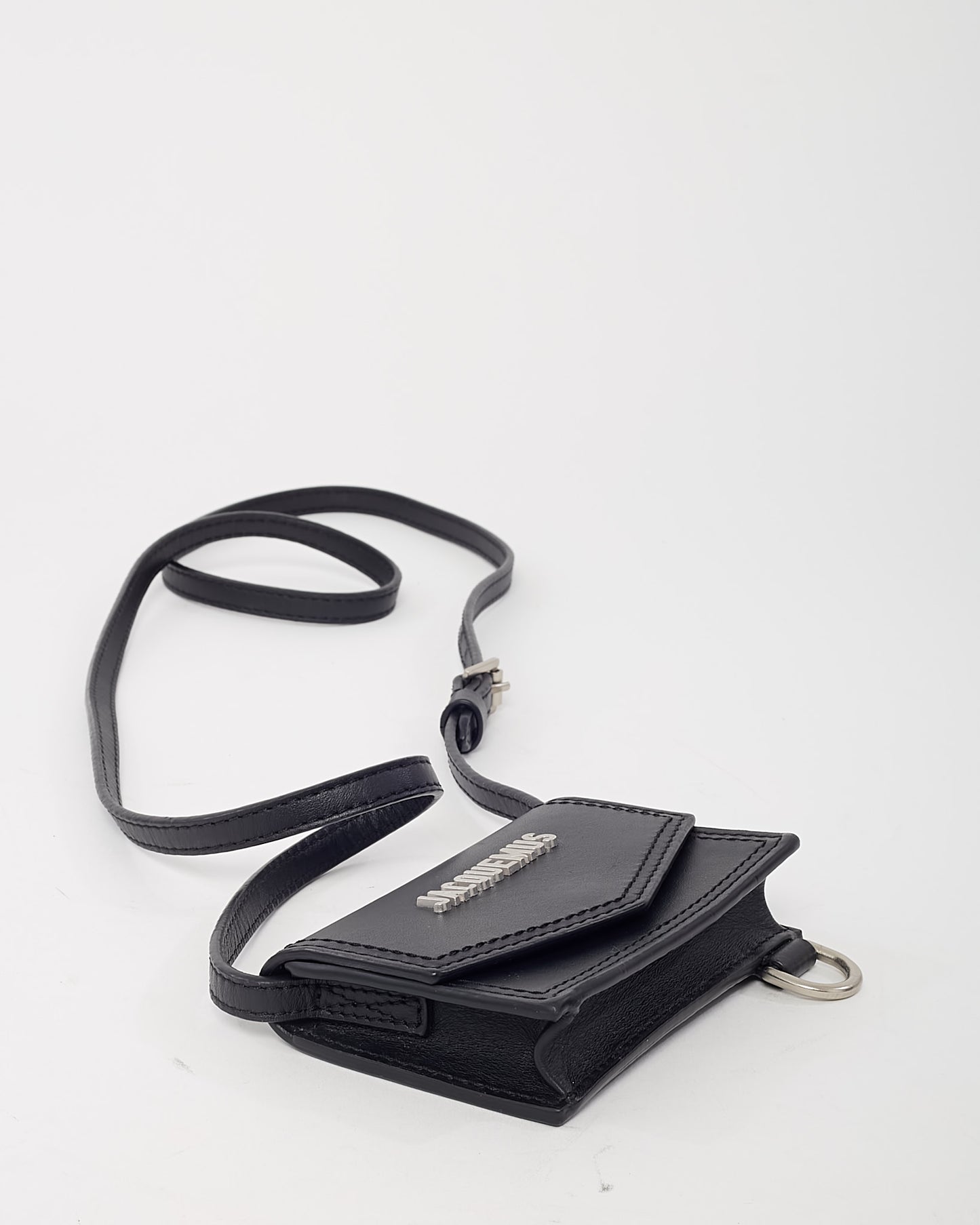 Jacquemus Black "Le Porte Leather" Logo Envelope Wallet on Strap