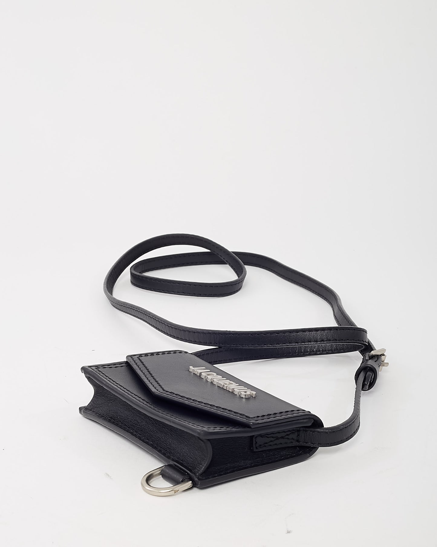 Jacquemus Black "Le Porte Leather" Logo Envelope Wallet on Strap