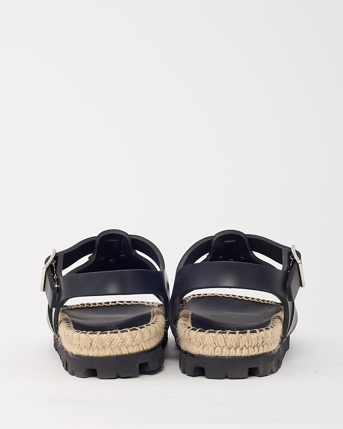 Prada Black Rubber Triangle Logo Espadrille Fisherman Sandals - 38