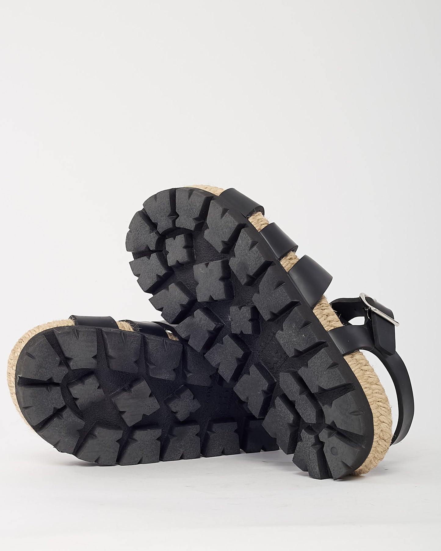 Prada Black Rubber Triangle Logo Espadrille Fisherman Sandals - 38