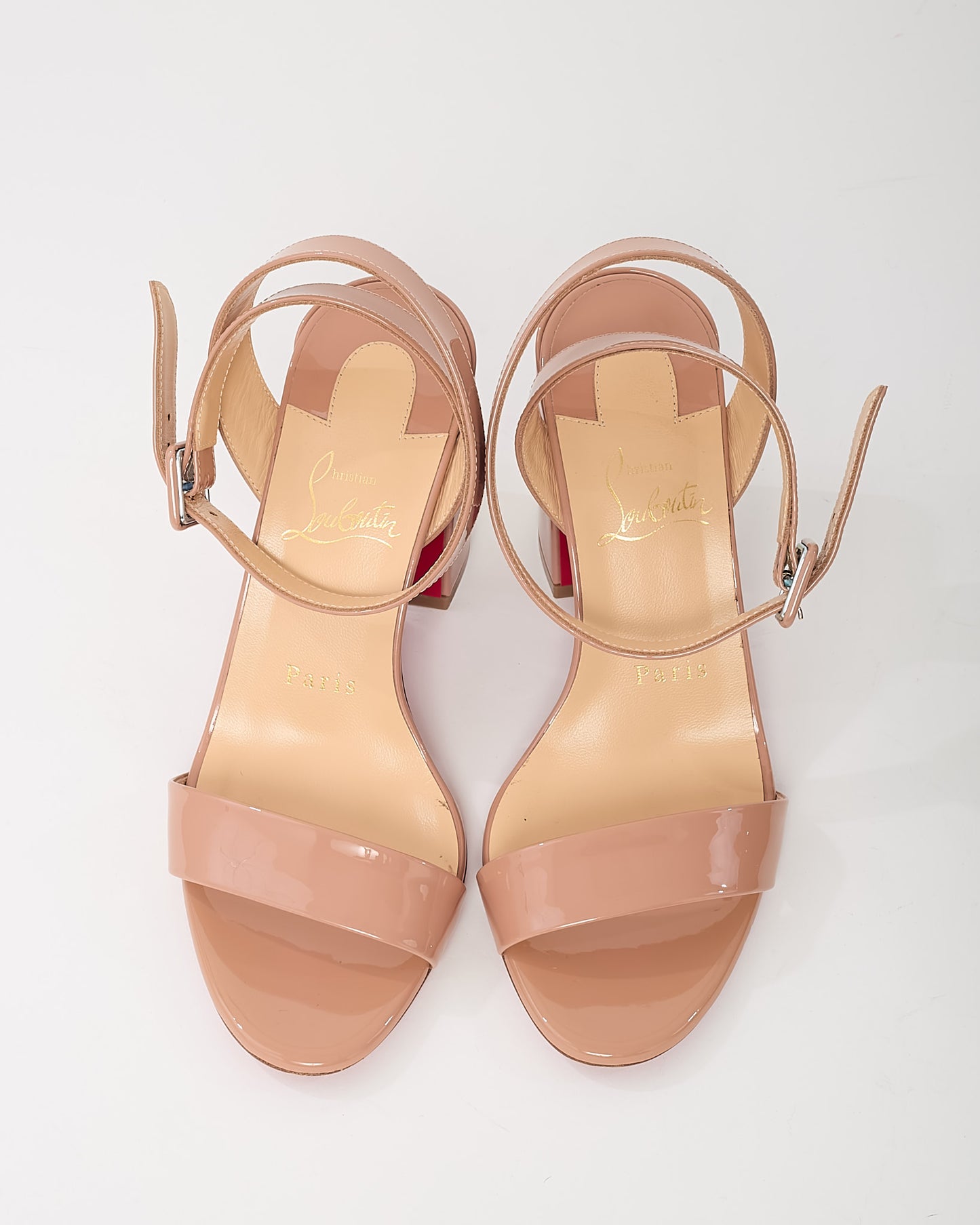 Christian Louboutin Beige Patent Leather Miss Sabina 85mm Sandals - 36