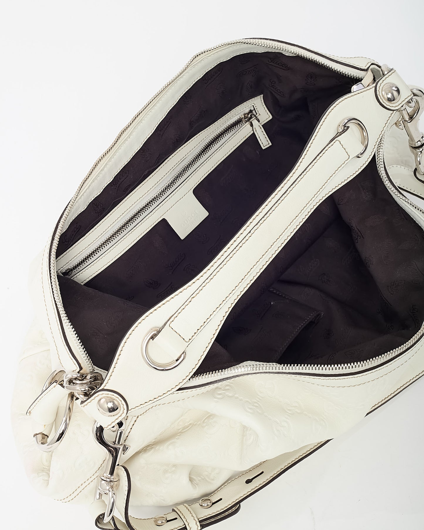 Gucci White Monogram Guccissima Leather Icon Bit Large Hobo Bag