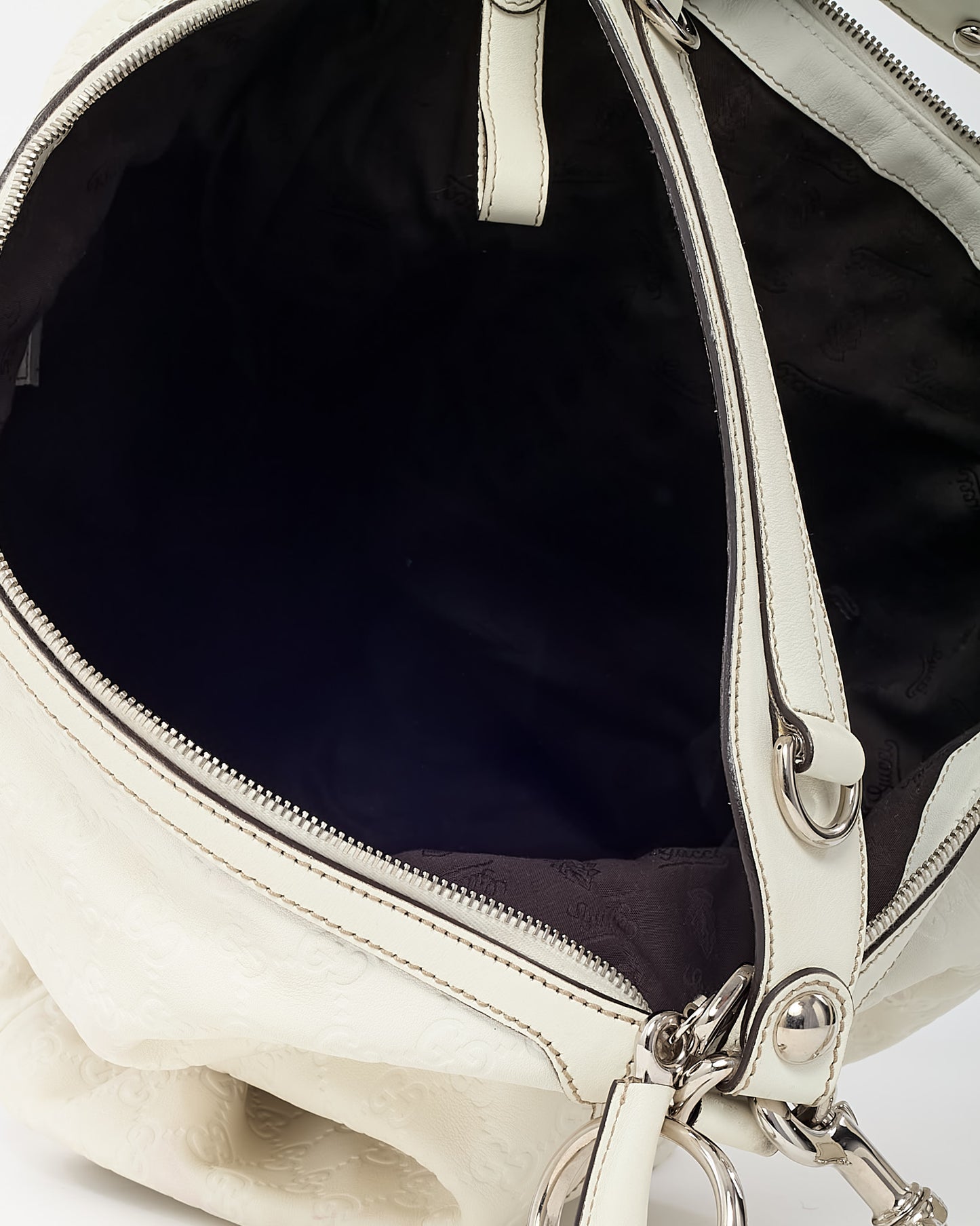 Gucci White Monogram Guccissima Leather Icon Bit Large Hobo Bag