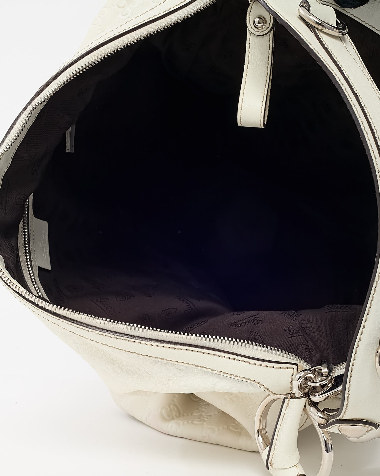 Gucci White Monogram Guccissima Leather Icon Bit Large Hobo Bag