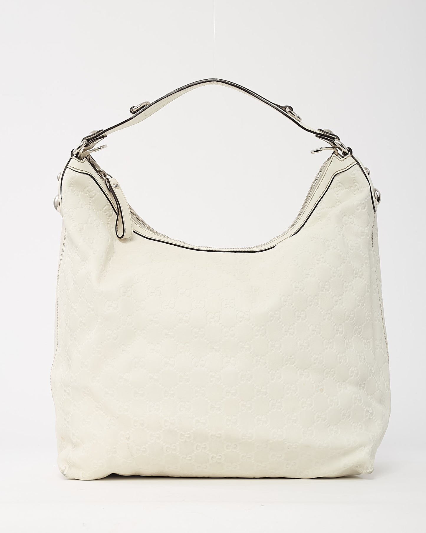 Gucci White Monogram Guccissima Leather Icon Bit Large Hobo Bag