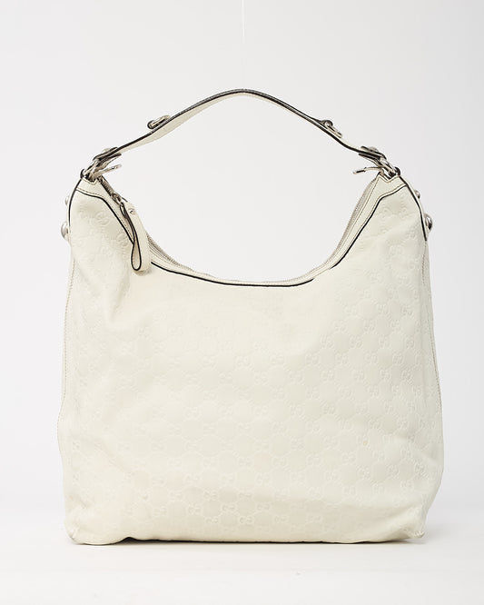 Gucci White Monogram Guccissima Leather Icon Bit Large Hobo Bag