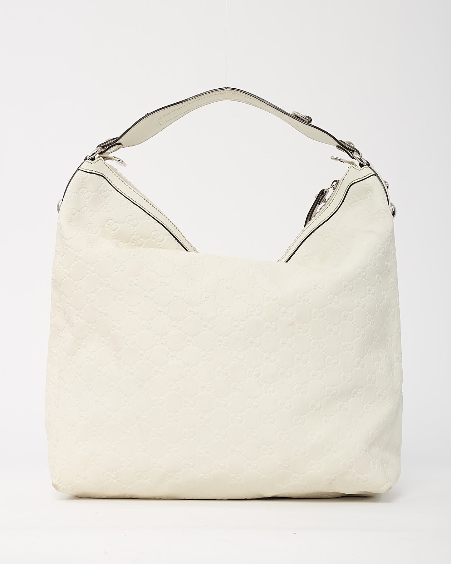 Gucci White Monogram Guccissima Leather Icon Bit Large Hobo Bag