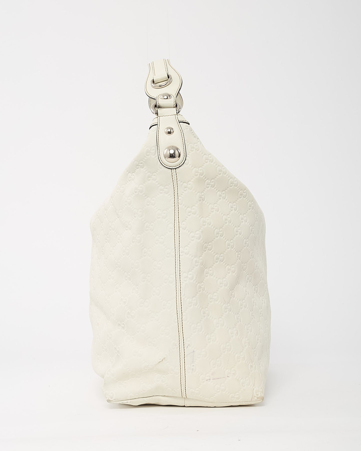 Gucci White Monogram Guccissima Leather Icon Bit Large Hobo Bag