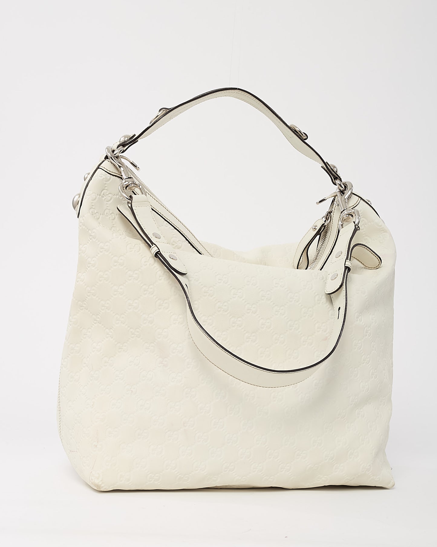 Gucci White Monogram Guccissima Leather Icon Bit Large Hobo Bag