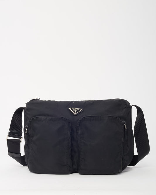 Prada Black Nylon Double Pocket Messenger Bag