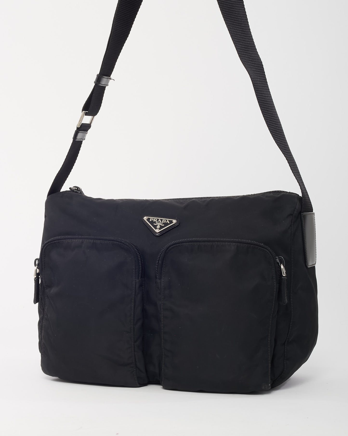 Prada Black Nylon Double Pocket Messenger Bag