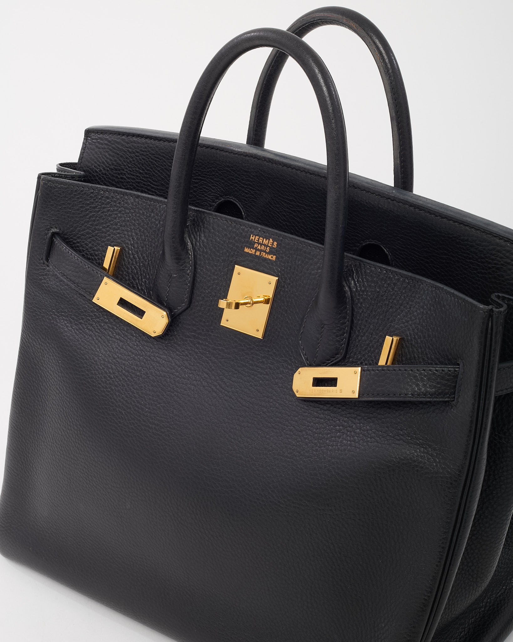 Buy Hermès Black Fjord Leather HAC Birkin 32 GHW - Authenticated