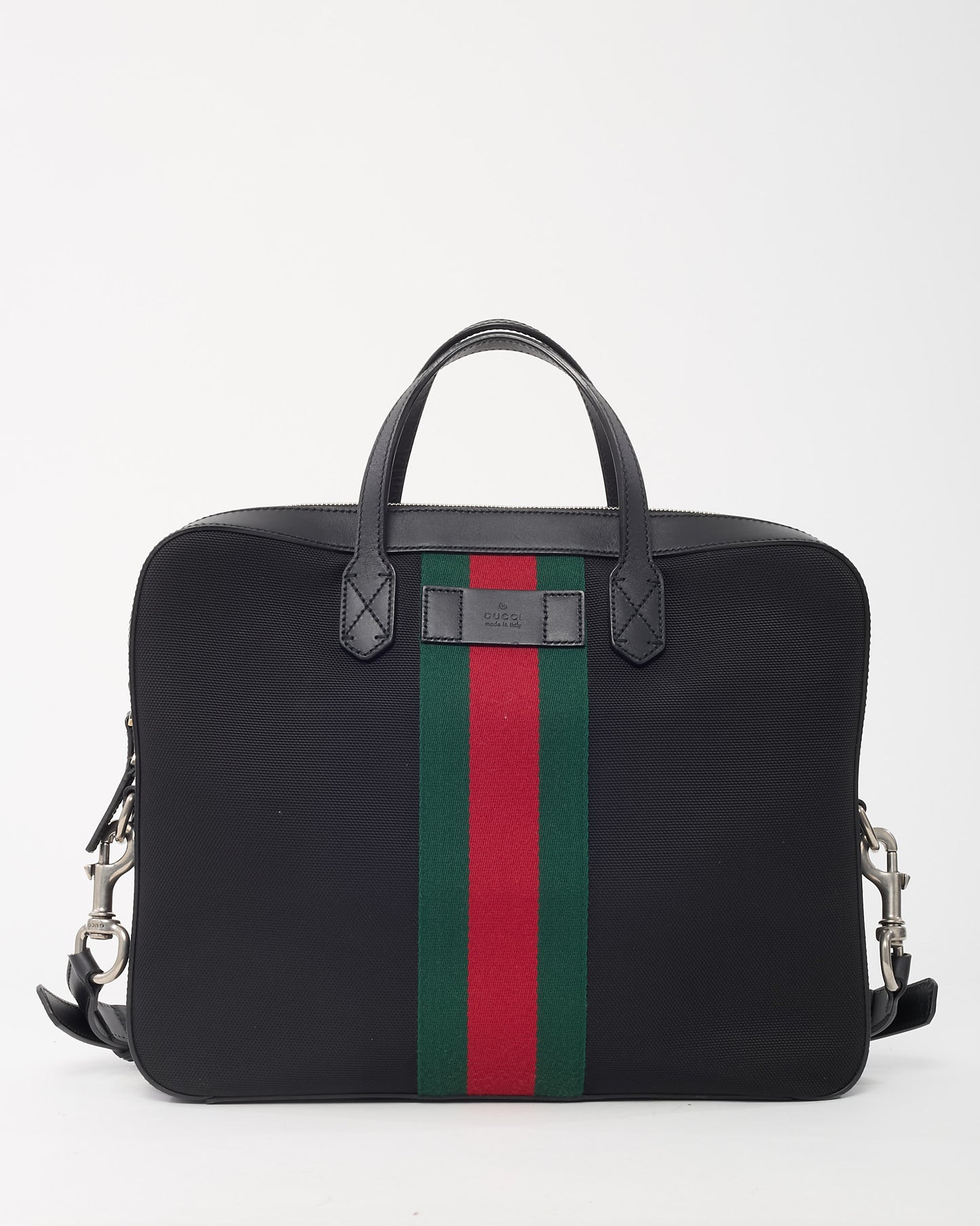 Gucci Black Techno Canvas Web Top Handle Briefcase with Strap