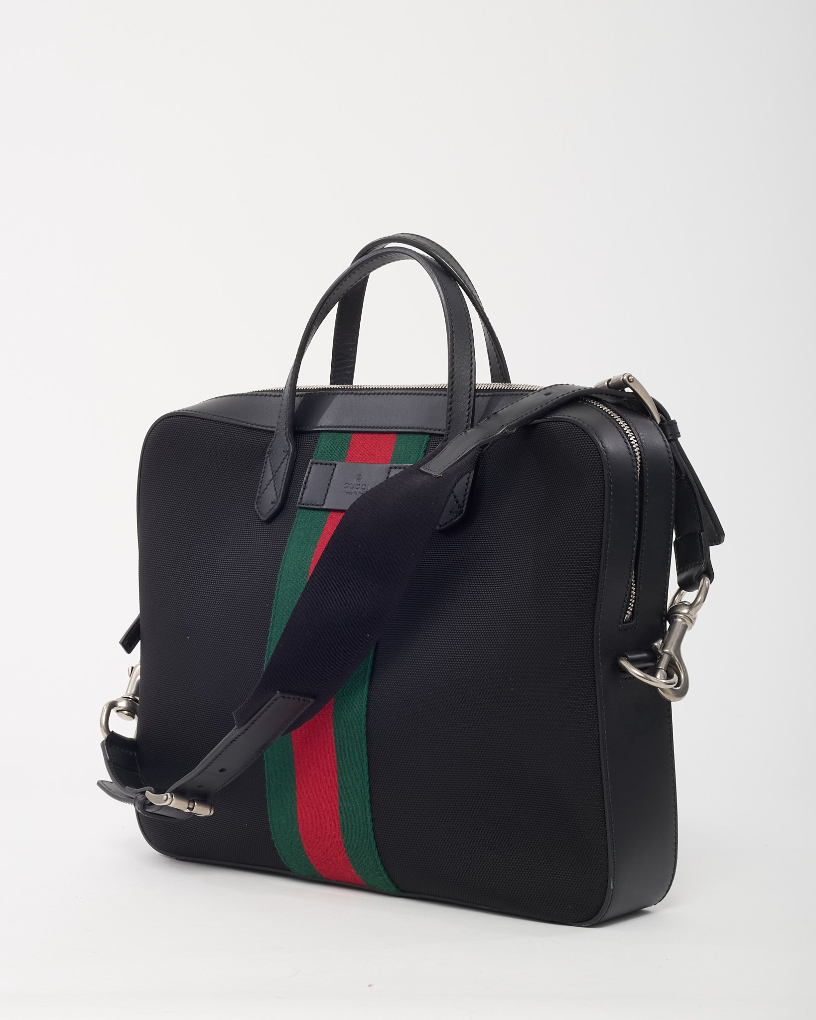 Buy Gucci Black Techno Canvas Web Top Handle Briefcase with Strap