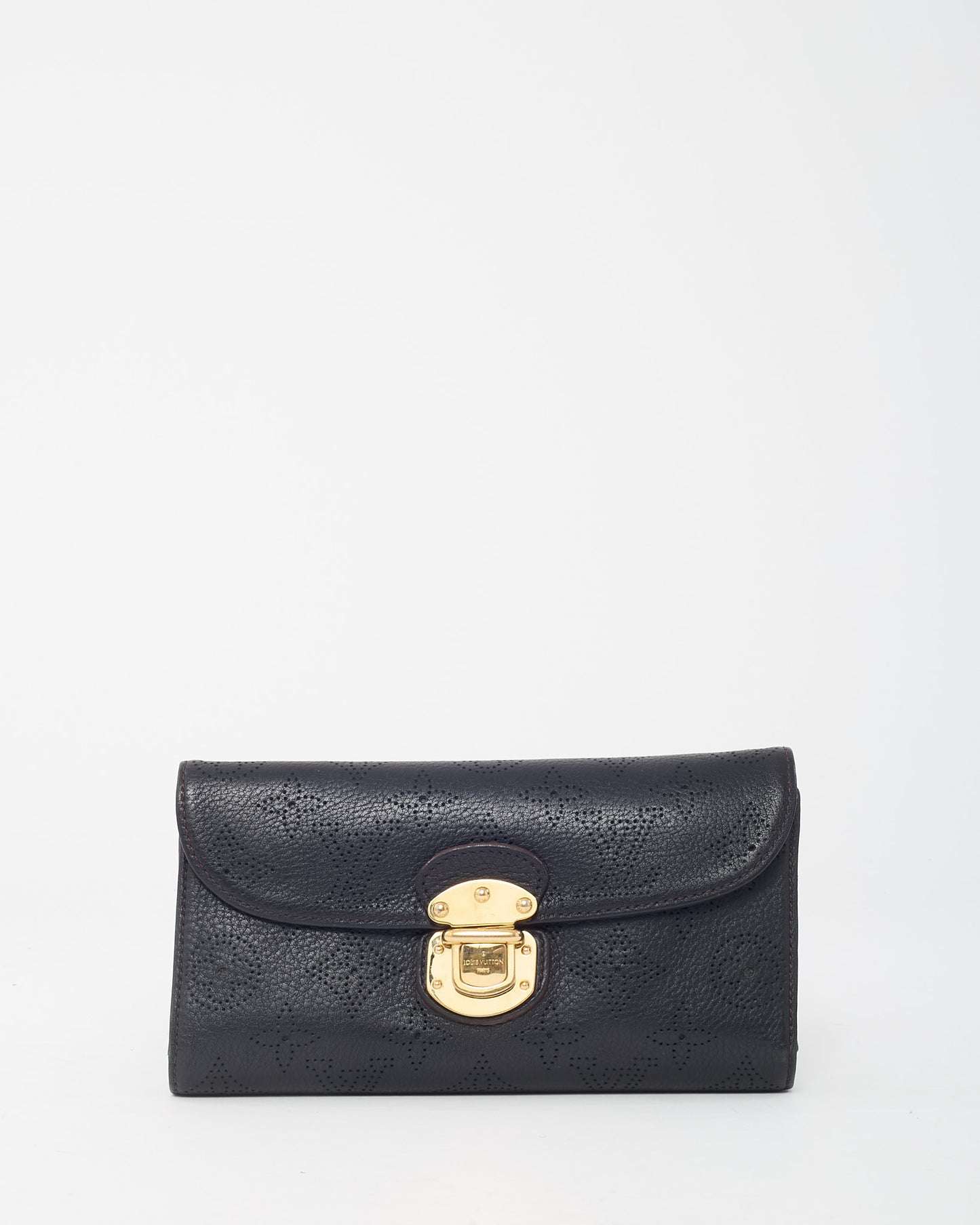 Louis Vuitton Black Monogram Perforated Mahina Leather Amelia Wallet