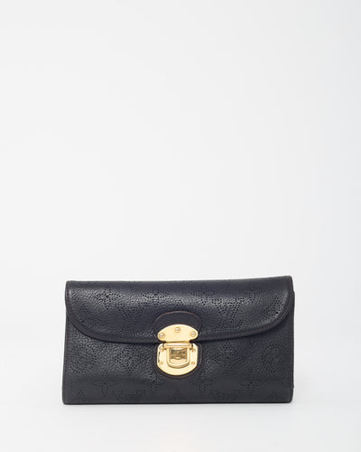 Louis Vuitton Black Monogram Perforated Mahina Leather Amelia Wallet